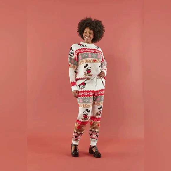 NEW Forever 21 x Disney Mickey Mouse Fair Isle Christmas Sweater-Knit Joggers - Picture 4 of 9